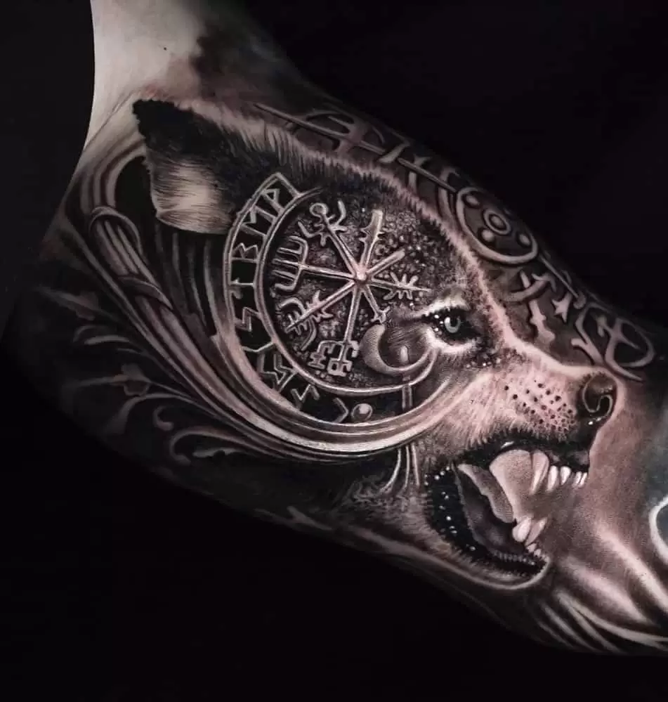 Lion Compass Armband Temporary Tattoos For Men Adults Tiger Viking Wolf  Forest Fake Tattoo Sticker Chest Military Arm Tatoos